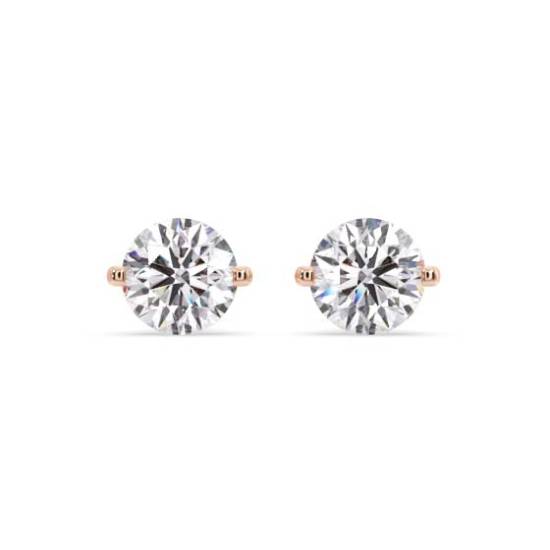 Unique Two Prong Round Diamond Stud Earrings