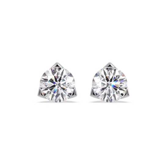 Unique Three Prong Round Diamond Stud Earrings