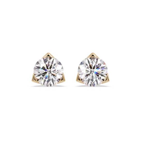 Unique Three Prong Round Diamond Stud Earrings