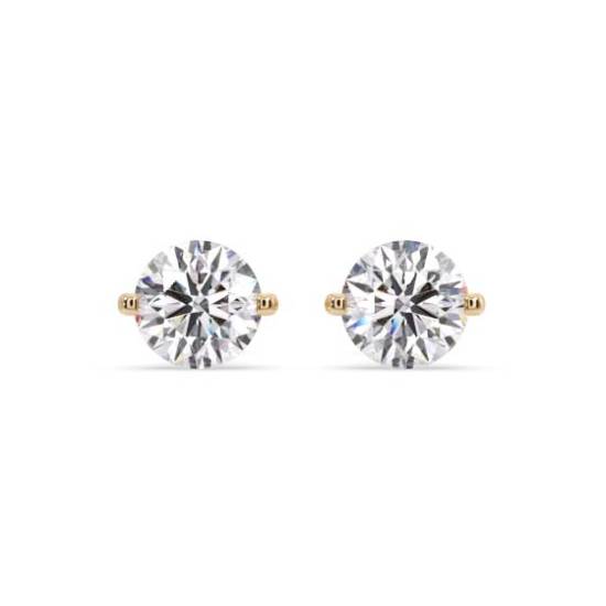 Unique Two Prong Round Diamond Stud Earrings